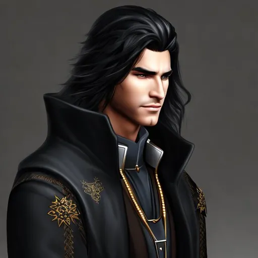 Prompt: Portrait, shadowrun, male priest mage, christian, black long hair, very detailed face, coat