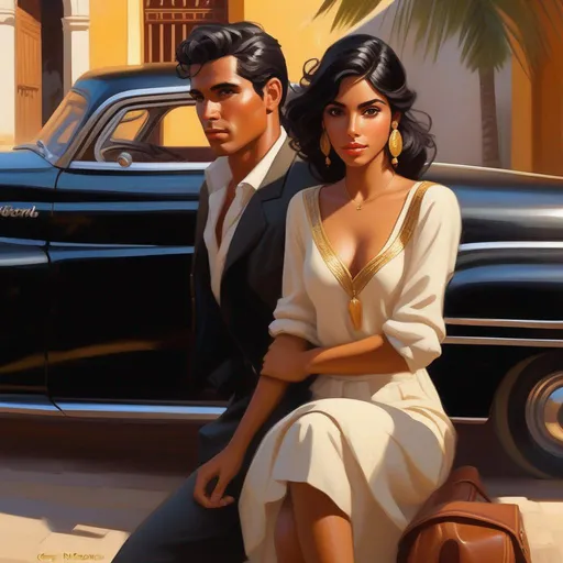 Prompt: Third person, gameplay, Cuban girl, tan skin, black hair, hazel eyes, Havana, golden atmosphere, cartoony style, extremely detailed painting by Greg Rutkowski and by Henry Justice Ford and by Steve Henderson 