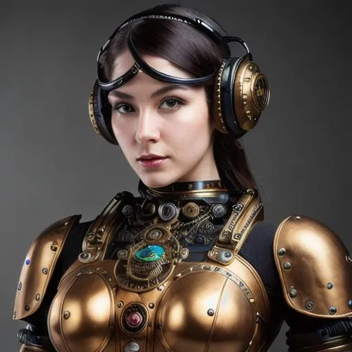 Prompt: Please produce a photograph of a steampunk robotic beautiful female android, high quality, trending art, trending on artstation, sharp focus, studio photo, intricate details, highly detailed, UHD, HDR, 8K, ((Masterpiece))
