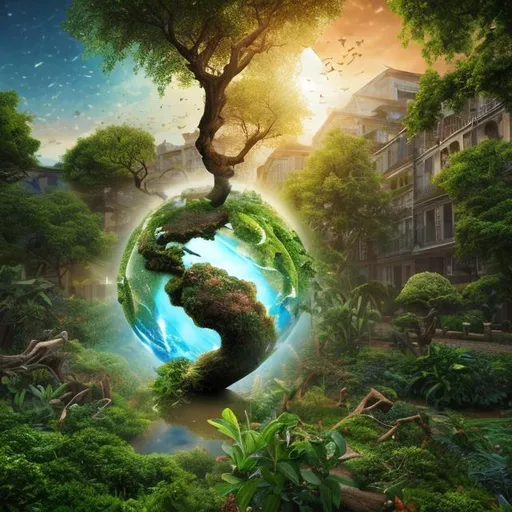 Prompt: earth reviving after human extinction, a new beginning, nature taking over buildings, animal kingdom, harmony, peace, earth balanced --version 3 --s 1250 --uplight --ar  --no text, blur 2000x2000 pixel