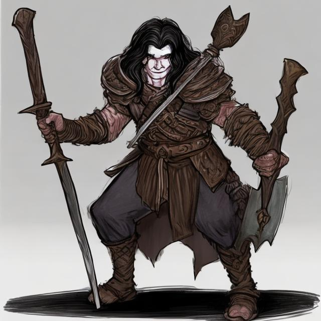 A D&amp;D firbolg with long black hair and a Battleaxe