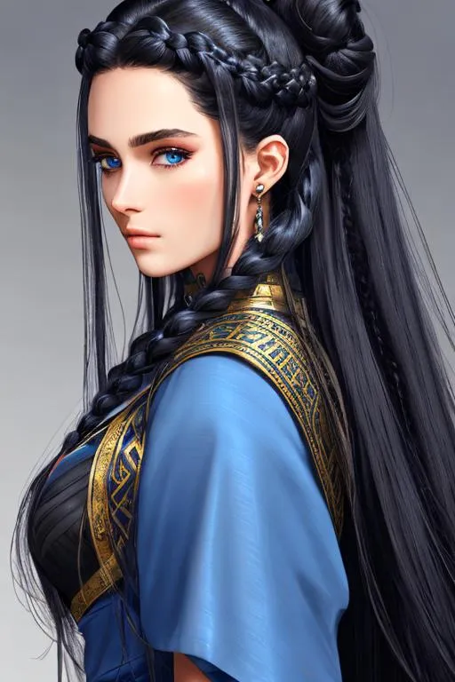 Prompt: young black female , dark blue long hair, very beautiful face, long hair, and, blue eyes , straight eyebrows, viking hairstyle, norse updo, viking updo,
perfect composition, photo realistic, super detailed, high quality, sharp focus, studio photo, intricate details, highly detailed