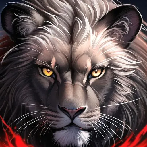Prompt: A face shot of a beautiful black lion with a red scar on the right eye and bright red vengeful eyes, perfect composition, hyperrealistic, super detailed, 8k, high quality, trending art, trending on artstation, sharp focus, studio photo, intricate details, highly detailed, by greg rutkowski, illustration, watercolor