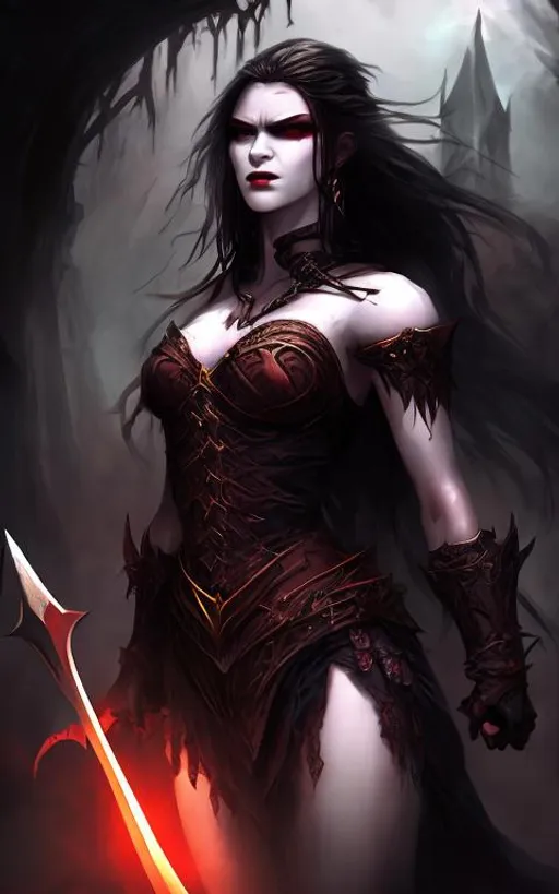 Prompt: A vampire warrior princess, high fantasy, dramatic lighting