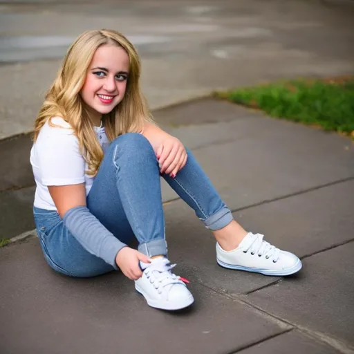 Prompt: Blond girl wearing ankle socks with keds