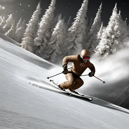 Prompt: man skiing downhill fast sepia digital art
