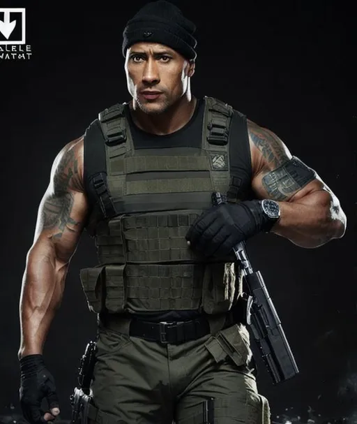 Prompt: dwayne johnson in full tactical gear resident evil series