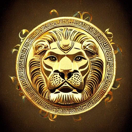 Prompt: Greek god sun ornaments Lion background