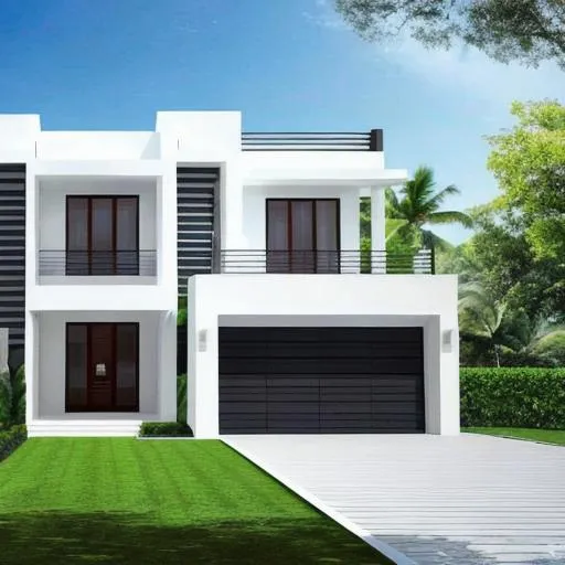 Prompt: AN ULTRA MODERN WHITE MANSION FRONT VIEW