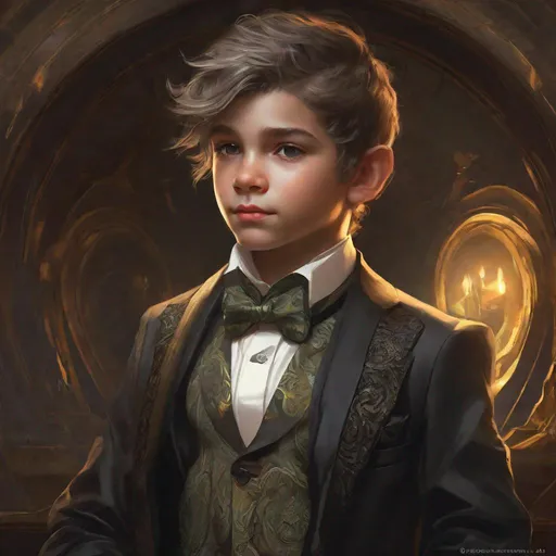 Prompt: Three-quarters portrait, a scrawny orcish kid, fancy suit, fantasy, highly detailed, digital painting, underground, black market background, low-lighting, art by Stanley Lau and Artgerm and magali villeneuve and Alphonse Mucha, artstation, octane render, cgsociety, best quality, best quality, masterpiece:1.5)
