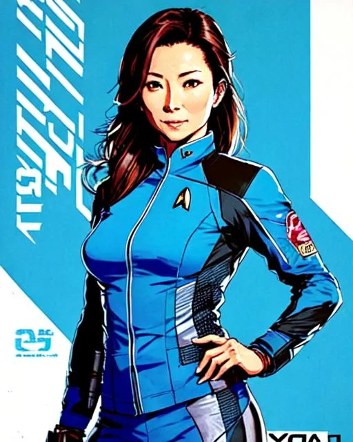 Prompt: poster art (((Yoji Shinkawa))), sticker of ultra high detailed portrait of Michelle Yeoh, Star Trek, baby blue suit,  full body, high quality cell shaded illustration in post apocalyptic style by Yoji Shinkawa, ((full body)), dynamic pose, perfect anatomy, centered, freedom, soul, approach to perfection, cell shading, 64k , cinematic dramatic atmosphere, watercolor painting, global illumination, detailed and intricate environment, artstation, concept art, fluid and sharp focus, ultra high definition, volumetric lighting, cinematic lighting, Art by Yoji Shinkawa,
