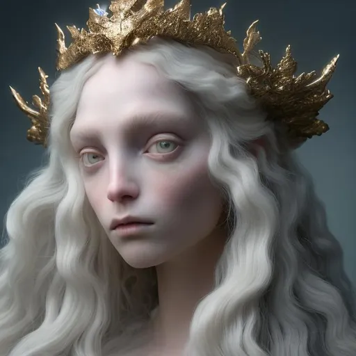 Prompt: close up of a person with long white hair, inspired by Louisa Matthíasdóttir, exquisite matte painting, pale young ghost girl, peter kemp, tom bagshaw weta studio and Jason Benjamin, behance contest winner, intricate 3 d illustration, greek myth digital painting, trending on juxtapoz magazine, jean-sebastien rossbach