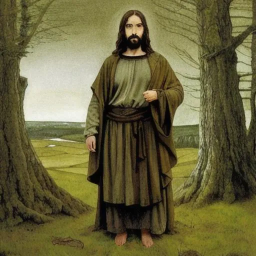 Prompt: Jesus Christ as a Druid in the style of Andrew Wyeth