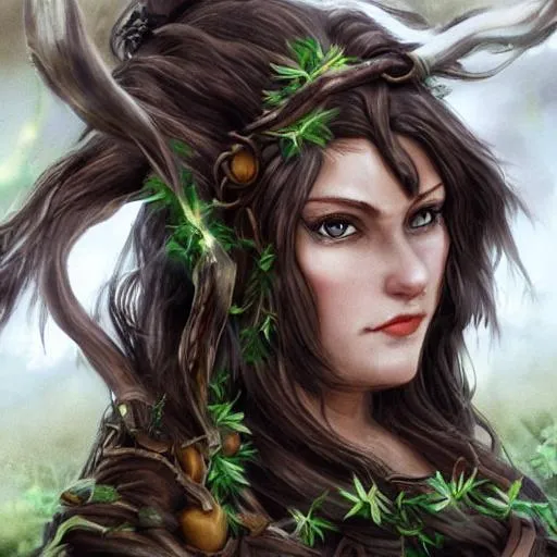 Prompt: a female druid with brown hair

