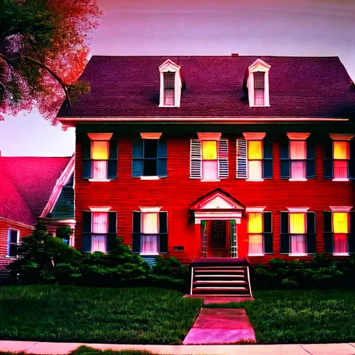 Prompt: An American house built in a mix of American Colonial and Chinese architecture, cinematic lighting, over the shoulder perspective, photograph, Kodachrome, scenic, vivid, colorful, vibrant, highly detailed, realistic
