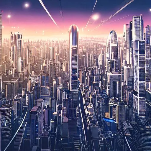 Prompt: realistic photograph of a futuristic cityscape of a bustling city skyline with futuristic architecture
