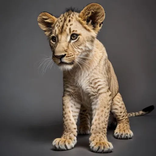 Prompt: portrait of a lion cub, symetric face