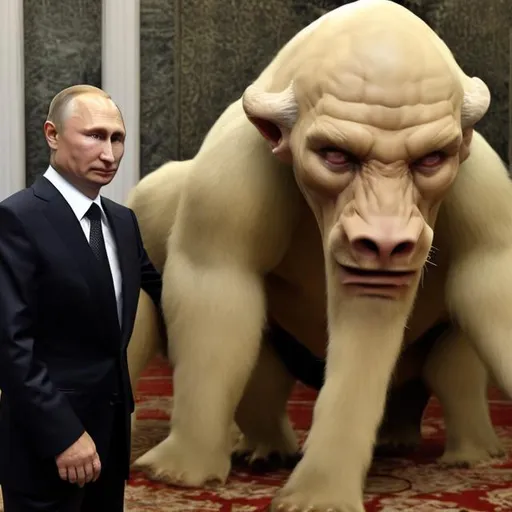 Prompt: Vladimir Putin next to the Regigigas