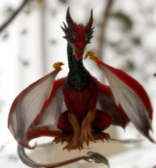 Prompt: Baby Red and Black Dragon, Cute, One Head