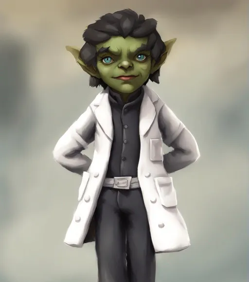 Prompt: Dnd character art of a cute half-goblin doctor.