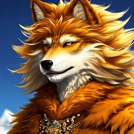 Prompt: Observe in awe the breathtaking opus of an exquisite and aweinspiring creature  a male anthropomorphic dire wolf fursona  emanating the essence of youthfulness and entrancing charisma amidst a backdrop of the most resplendent and luxuriantly golden fur further complemented by a vibrant and lively layer of fuzz coating a delicately refined and strikingly bronzed mullet not to mention the added grandeur of a formidably stunning silver tail unfurled with utmost majesty and grace all of these stunning features enhanced by the distinguished and regal attire of the most majestic and fantastical steampunk clothing harmoniously set within the charm and enchantment of a truly captivating Victorian setting