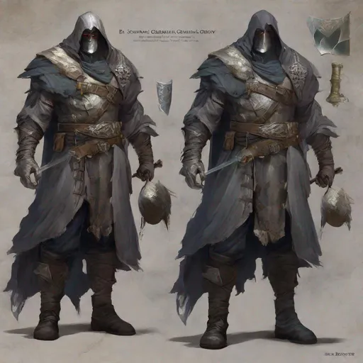 Prompt: Tall, Large, Lean, male, Solomon grundy like, grey scarred skin, covered in bandages, dark tattered cloth of a cleric of kelemvor that exposes his midriff,  mask that covers his face, massive brand wrapping around the right arm,  Dungeons and Dragons 5th Edition, Path of the Zealot Barbarian, Undying Warlock, 20 Strength, 18 Constitution, Equip him with a very large axe.