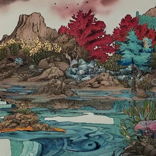 in the style of james jean, watercolor landscape | OpenArt