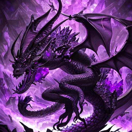 Prompt: Purple crystals, dragon, dark demonic being, abstract, monster, dance