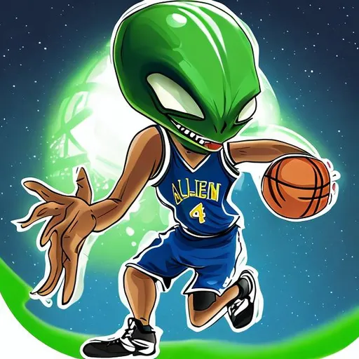 Prompt: Basketball playing alien
