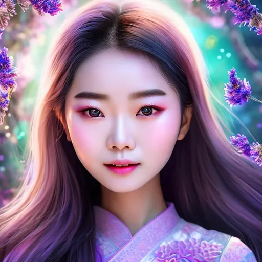 Prompt: A stunning Chinese girl exudes an otherworldly aura that immediately captivates attention. Her lavender skin emits a soft, iridescent glow with delicate bioluminescent patterns on her cheeks and neck. Her large, mesmerizing eyes shimmer with various colors, reflecting wisdom and curiosity about the cosmos. With an enchanting smile and melodious voice, she emanates an enigmatic charm. Her flowing stardust-like hair changes colors based on her emotions. Wearing a celestial silk gown, she moves gracefully with an elegant, statuesque form. Her fingertips emit a gentle glow, adding to her alluring presence. This beautiful female embodies cosmic mystery and allure, captivating all who encounter her.

Rephrased: Gracefully standing before us is a beautiful Chinese girl with an ethereal presence that instantly captures attention. Her skin possesses a soft, luminescent lavender hue, complemented by gentle bioluminescent patterns on her cheeks and neck, highlighting her elegant features. Her large, mesmerizing eyes, reminiscent of a distant nebula, reveal both wisdom and curiosity about the cosmos. With a captivating smile and a voice akin to a melodious symphony, she draws everyone closer. Her cascading stardust-like hair, which changes color with her emotions, flows down her back. Clad in an iridescent gown that seems woven from celestial silk, she moves gracefully with an almost weightless poise. Her long, slender limbs exude subtle strength, enhancing her agility. At the tips of her delicate fingers, a faint luminescence adds to her enchantment. In her presence, one cannot escape the feeling of cosmic mystery and allure, witnessing the beauty and diversity that might exist among the stars, leaving a lasting impression on all fortunate enough to encounter her.