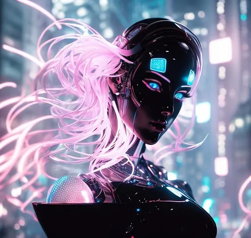 Prompt: robotic woman, highly detailed, hyper realistic, anime, high contrast, dramatic lighting, insanely beautiful, 1 person, Unreal Engine, Beautiful, Hd Photography, Detailed, dramatic lighting, insanely beautiful, neon lighting
