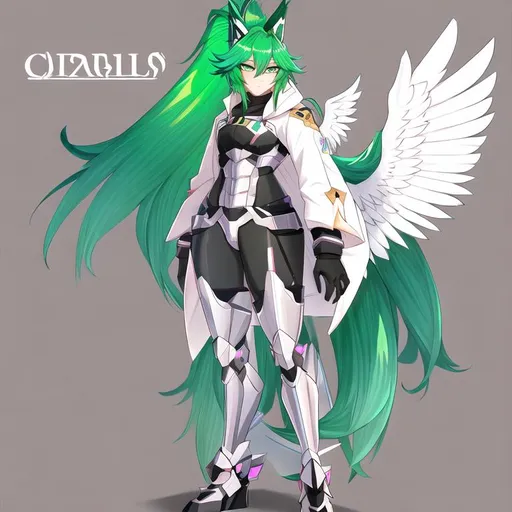 Prompt: Your OC is a small twisted pegasus-human bipedal animatronic hybrid, with focused emerald eyes. They identify as male, and have a high-pitched voice. standing on two legs, 
