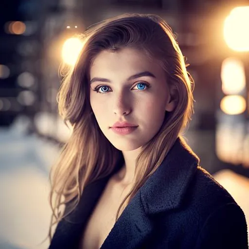 Prompt: A beautiful 25 year old female model posing for a photo shoot, cold lighting