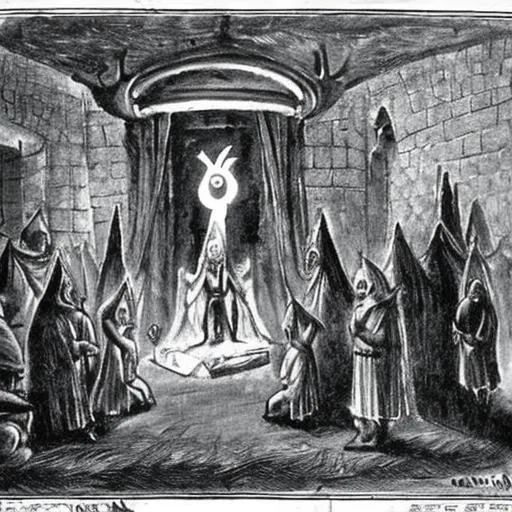 Prompt: Satanic ritual in a castle
