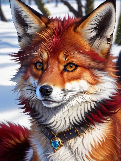Prompt: remove tail, (8k, masterpiece, oil painting, professional, UHD character, UHD background) Portrait of Vixey, Fox and Hound, close up, mid close up, brilliant glistening red fur, brilliant amber eyes, big sharp 8k eyes, sweetly peacefully smiling, detailed smiling face, extremely beautiful, alert, curious, surprised, cute fangs, enchanted garden, vibrant flowers, vivid colors, lively colors, vibrant, high saturation colors, (open mouth, uv face, uwu face), flower wreath, detailed smiling face, highly detailed fur, highly detailed eyes, highly detailed defined face, highly detailed defined furry legs, highly detailed background, full body focus, UHD, HDR, highly detailed, golden ratio, perfect composition, symmetric, 64k, Kentaro Miura, Yuino Chiri, intricate detail, intricately detailed face, intricate facial detail, highly detailed fur, intricately detailed mouth