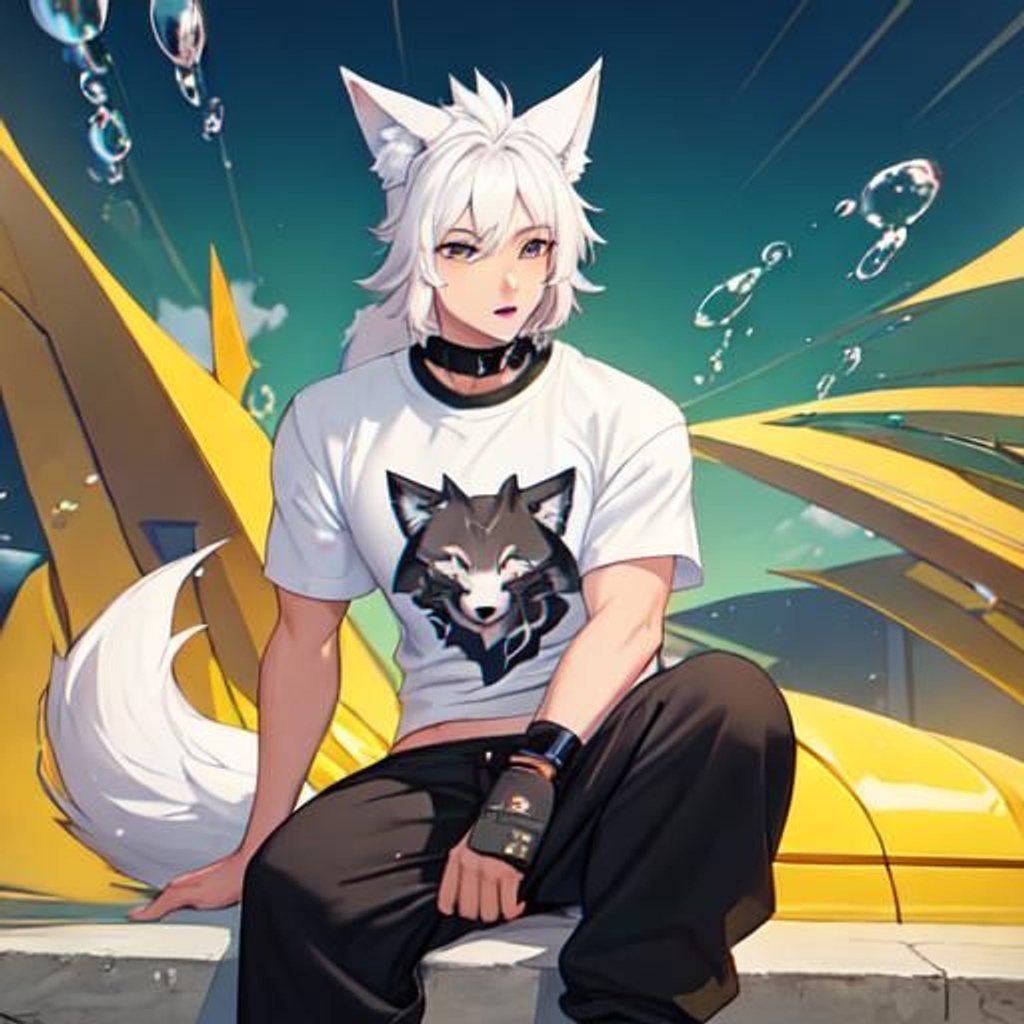 anime wolf boy with white hair