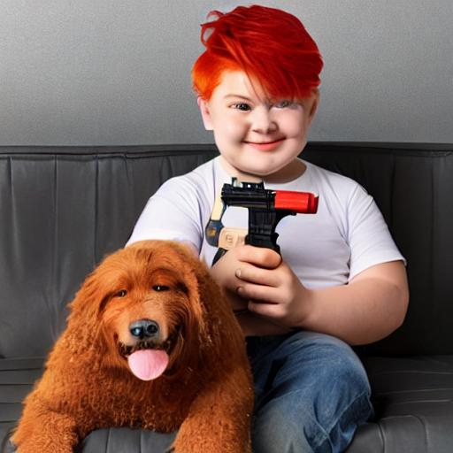 Kid With A Toy Gun, Red Haired, Fat, Ultra Realistic 