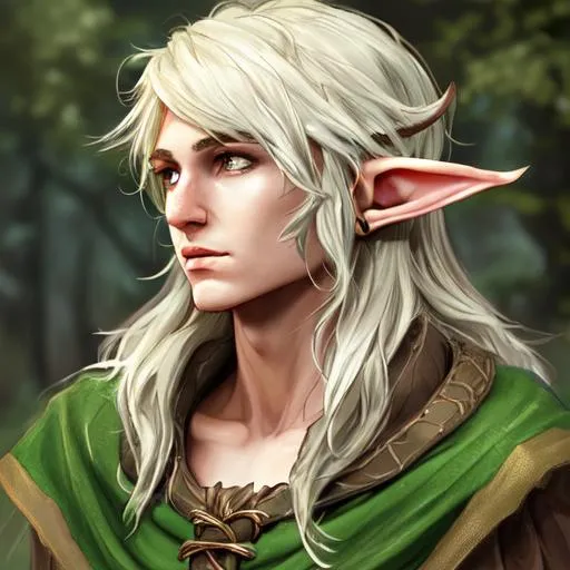 Prompt: Comic style, Elf ears, UHD, Highly detailed, messy hair, Young male druid