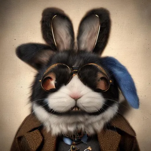 Prompt: Blue Steampunk Bunny Abstract realistic art