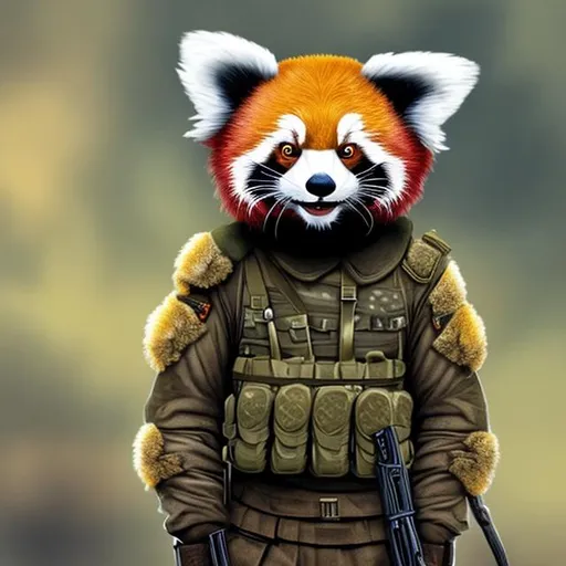 Prompt: Anthropomorphic Red Panda as a Ukrainian Soldier