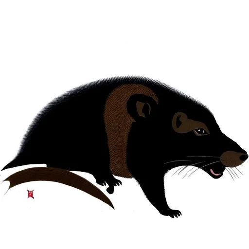 Prompt: Japanese Mon of the silhouette of a Mongoose, Mongoose Dark Green, Brown Background Legend of the Five Rings, L5R