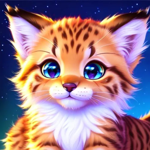 Prompt: Disney style, cute, aesthetic, fluffy, adorable, fuzzy lynx kitten, shiny eyes cute, Disney, 4K, 8K,