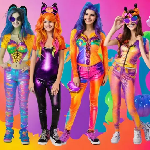 Prompt: Halloween costumes in the style of Lisa frank