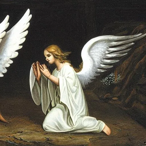 Prompt: 
angel bowing to satan