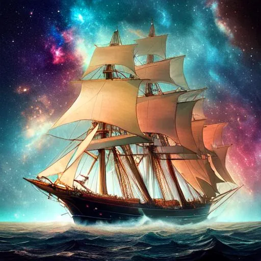 Prompt: A tall sailing ship lost in a nebula
