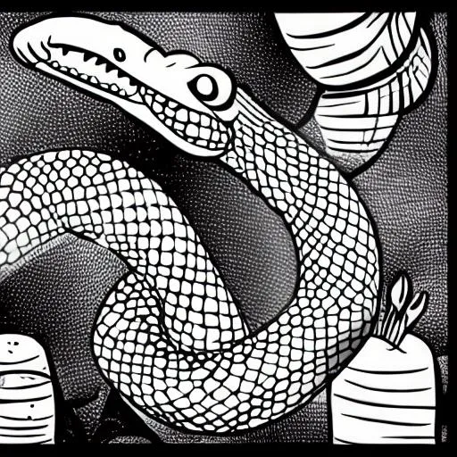 snake cartoon black and white