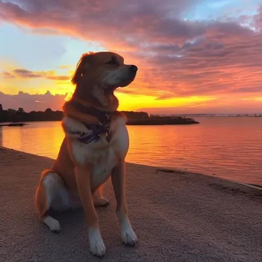 Prompt: A dog under a beautiful sunset 
