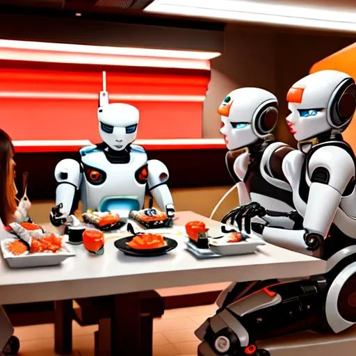 Futuristic Robots Eating Sushi Openart 9443