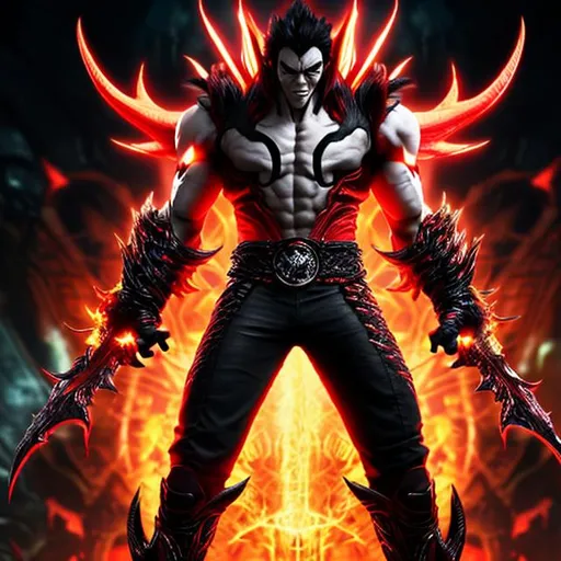 Prompt: Potorioid full hd Devil jin kazama,beckground cinematic hell of the world,illustration cyber,drawing art digital, sketch vektor,image size 9 x16