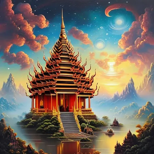 A small traditional Thai pagoda in the middle of the... | OpenArt